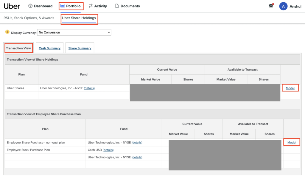 shareworks portfolio screen